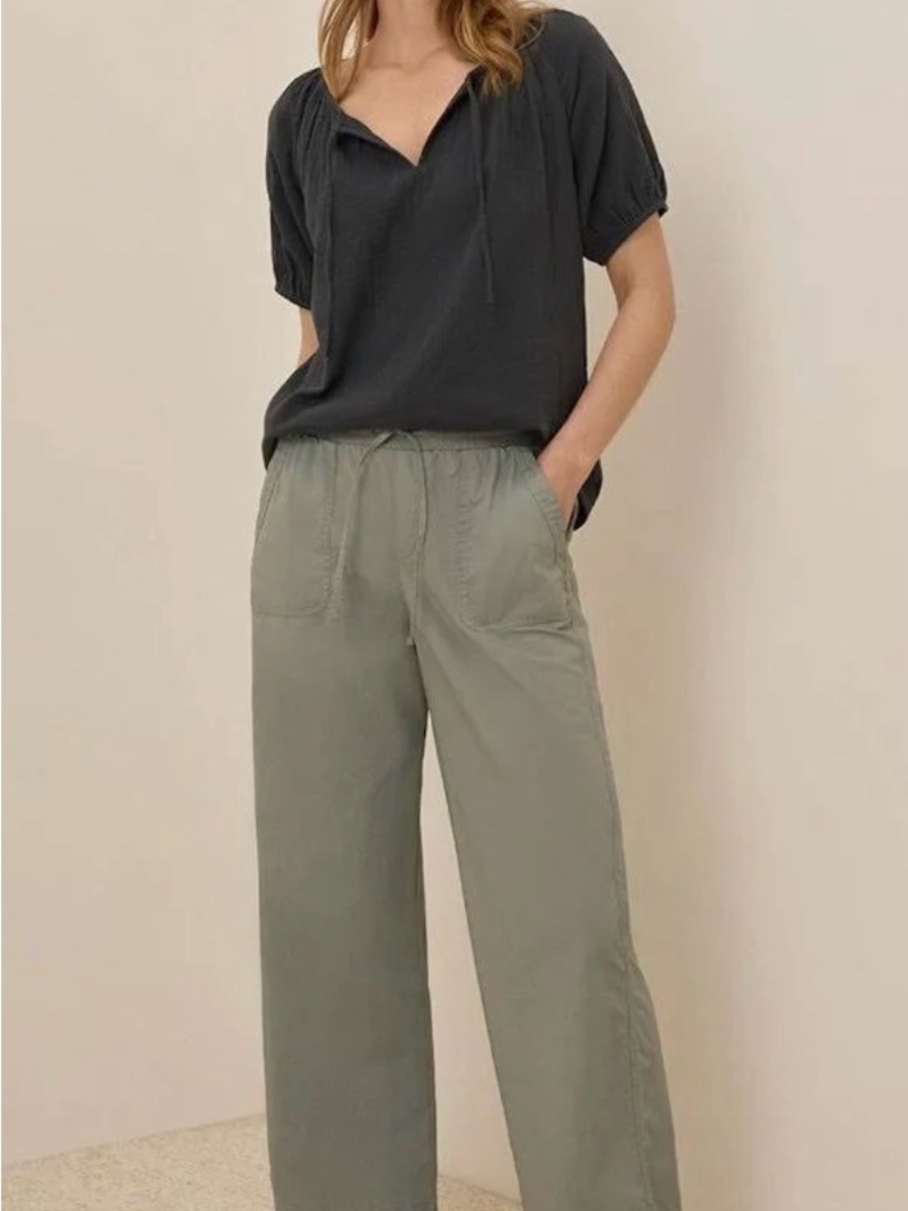 Pact Women's Shadow Green Stretch Poplin Wide Leg
